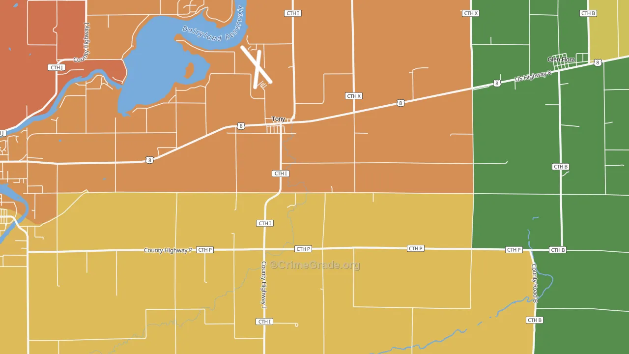 Tony, WI Map of Theft Rates
