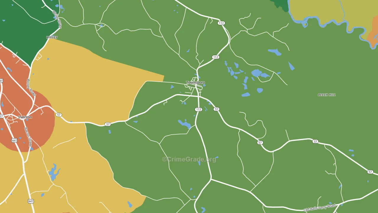 Toomsboro, GA Map of Theft Rates