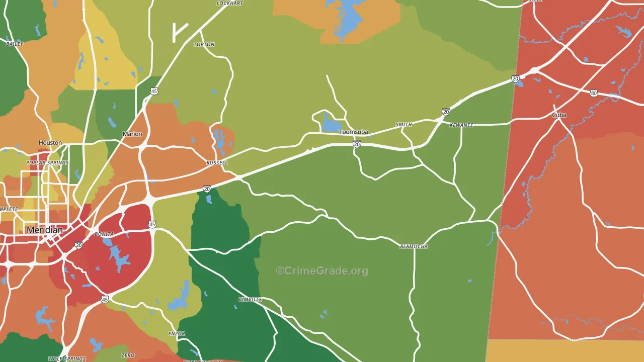 Toomsuba, MS Map of Theft Rates
