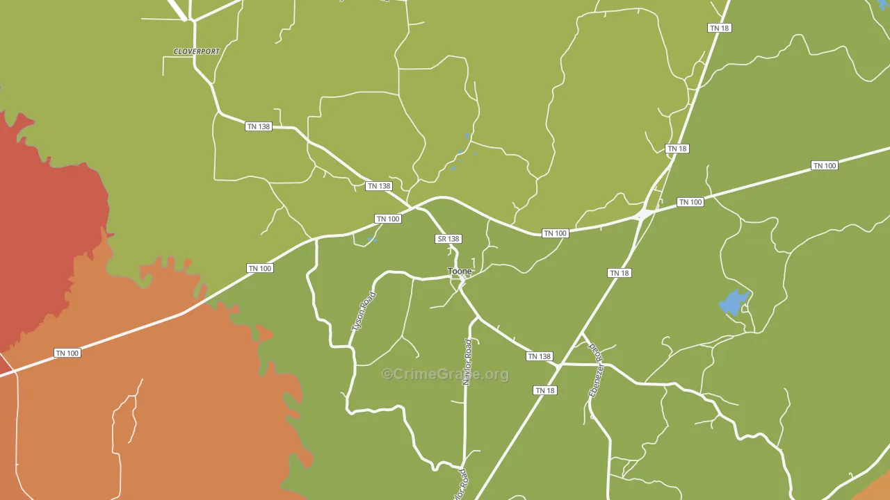 Toone, TN Map of Theft Rates