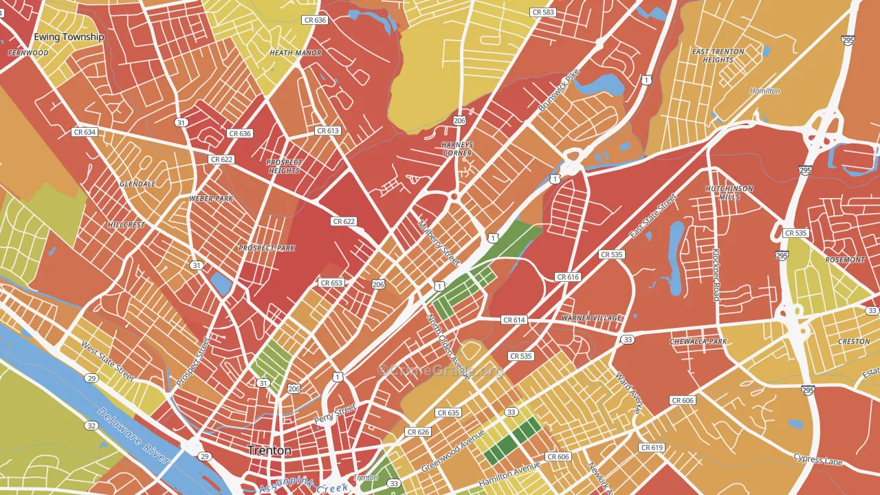 Top Road, Trenton, NJ Map of Theft Rates