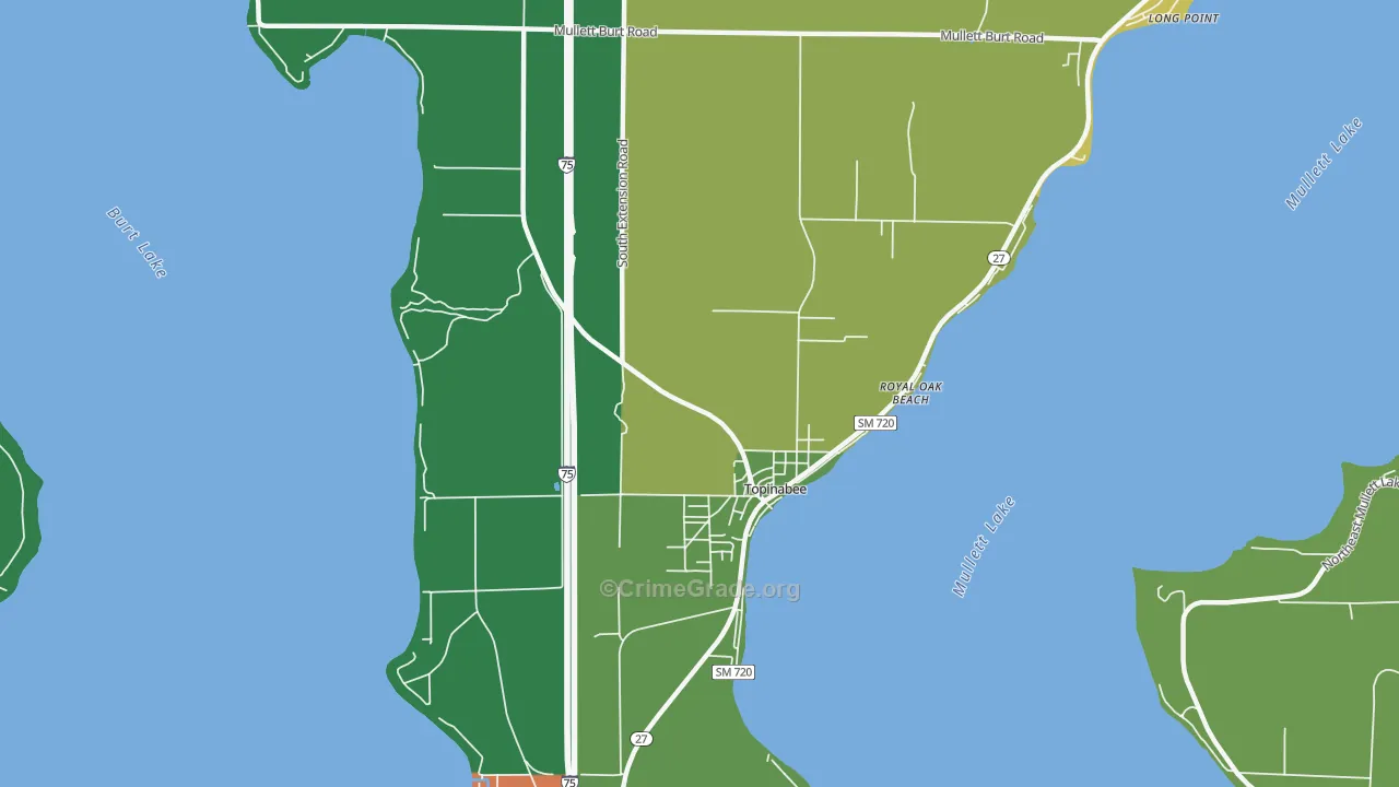 Topinabee, MI Map of Theft Rates