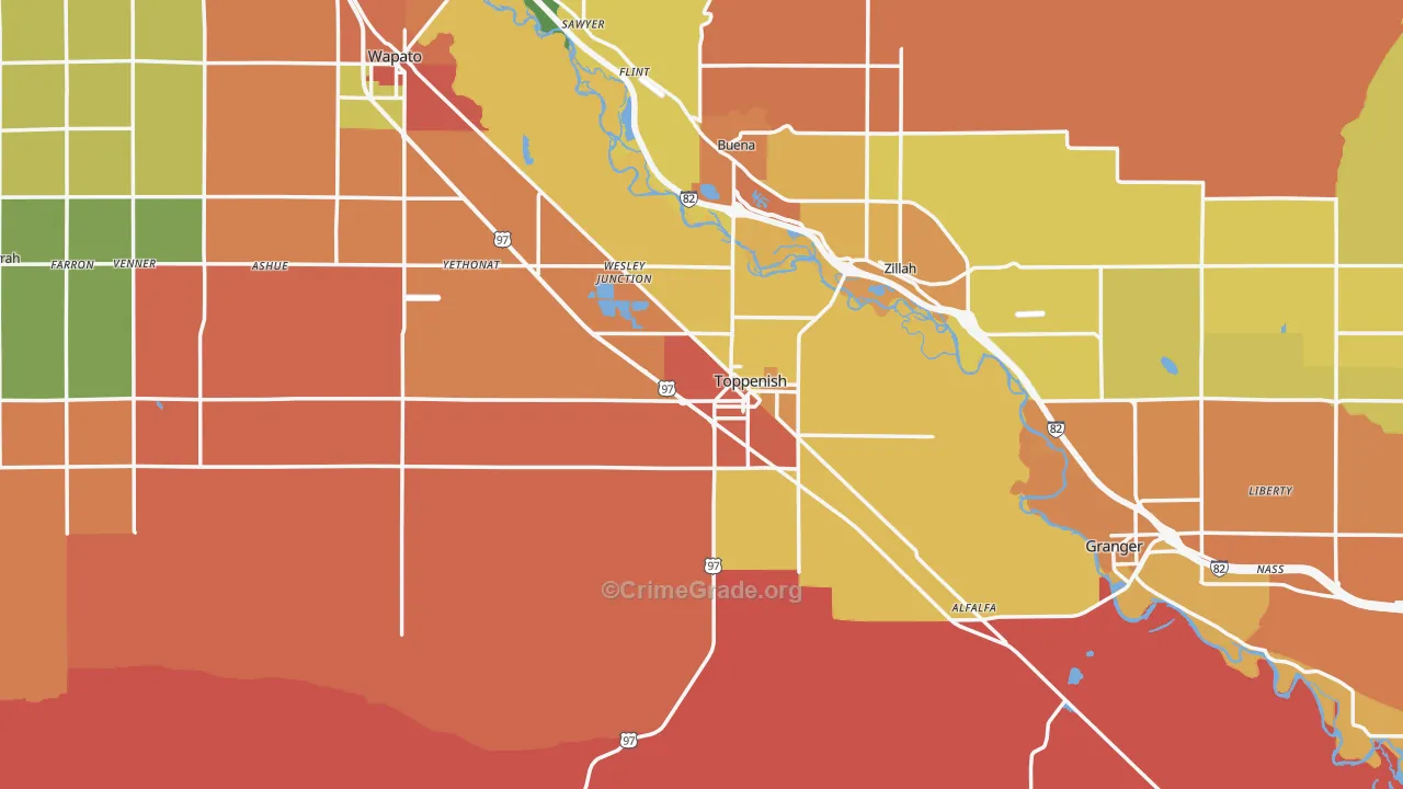 Toppenish, WA Map of Theft Rates
