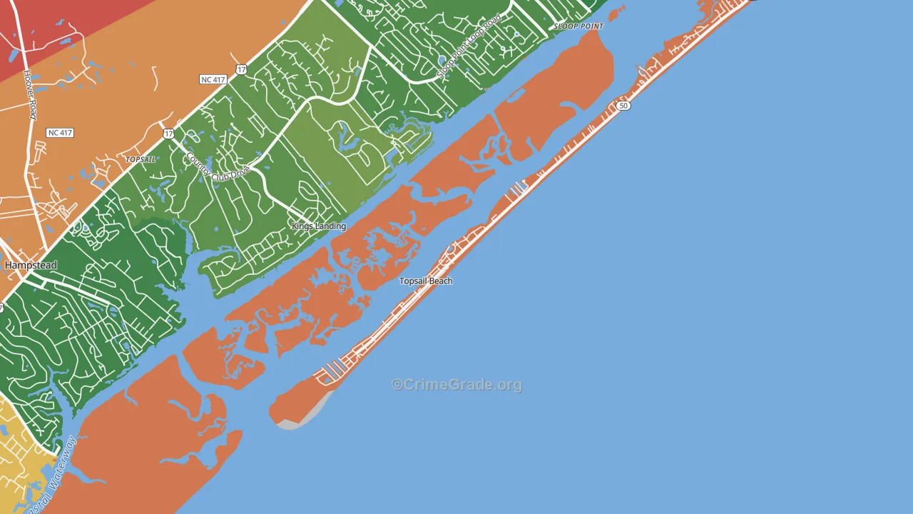 Topsail Beach, NC Map of Theft Rates