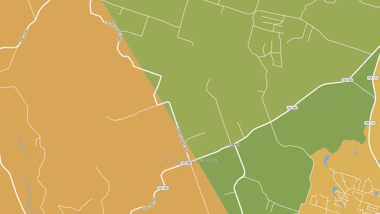 Topsey, TX Map of Theft Rates