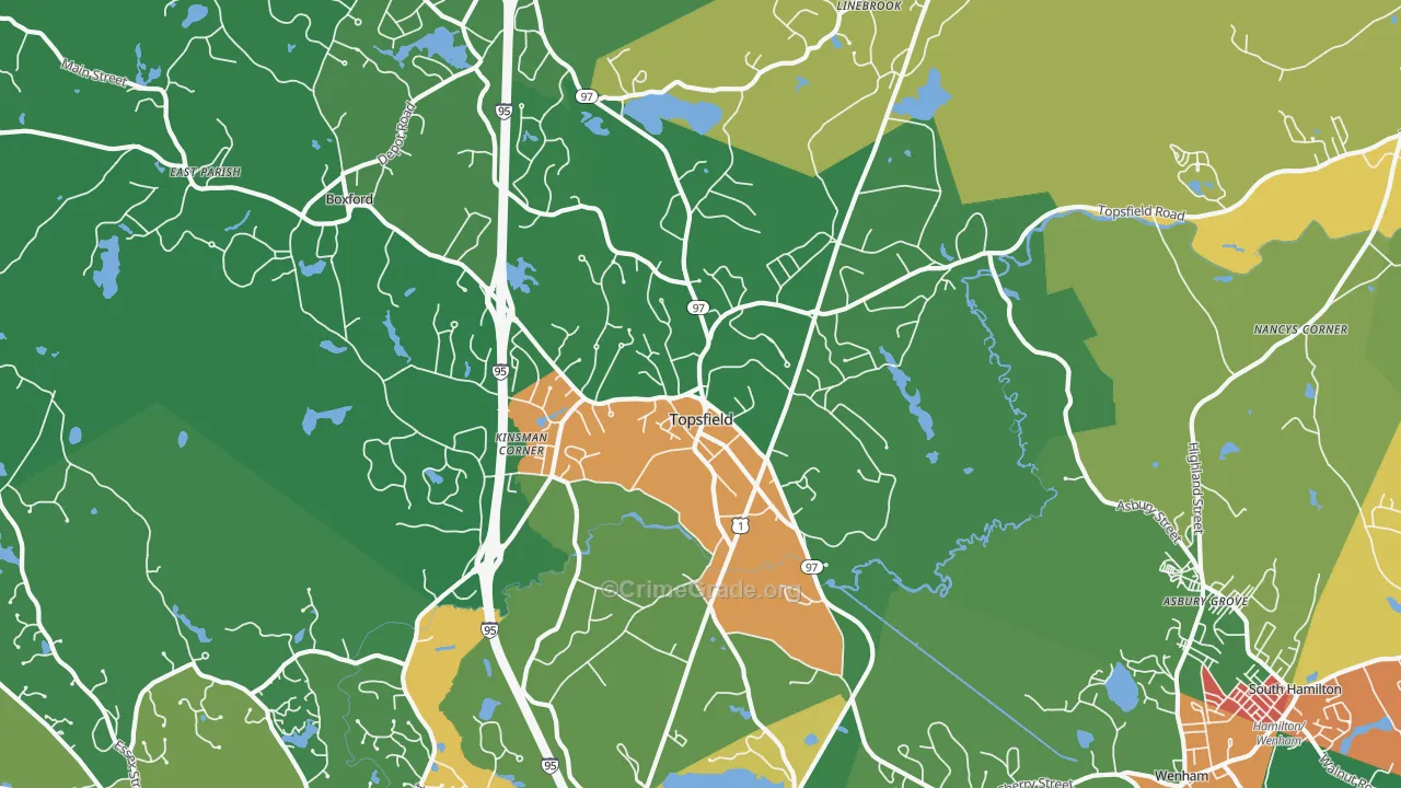 Topsfield, MA Map of Theft Rates