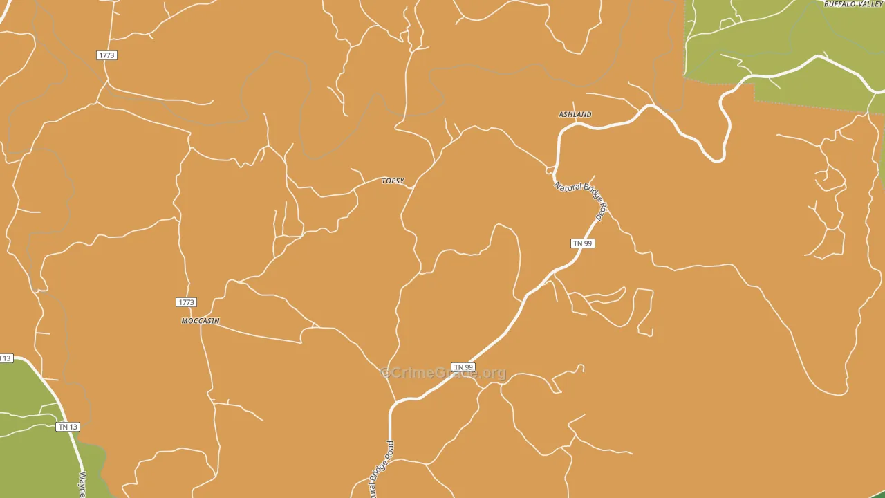 Topsy, TN Map of Theft Rates