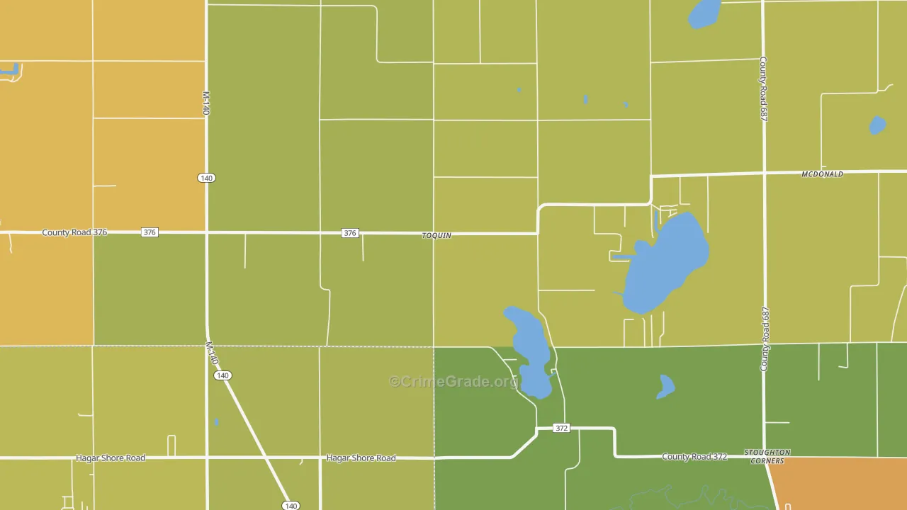 Toquin, MI Map of Theft Rates