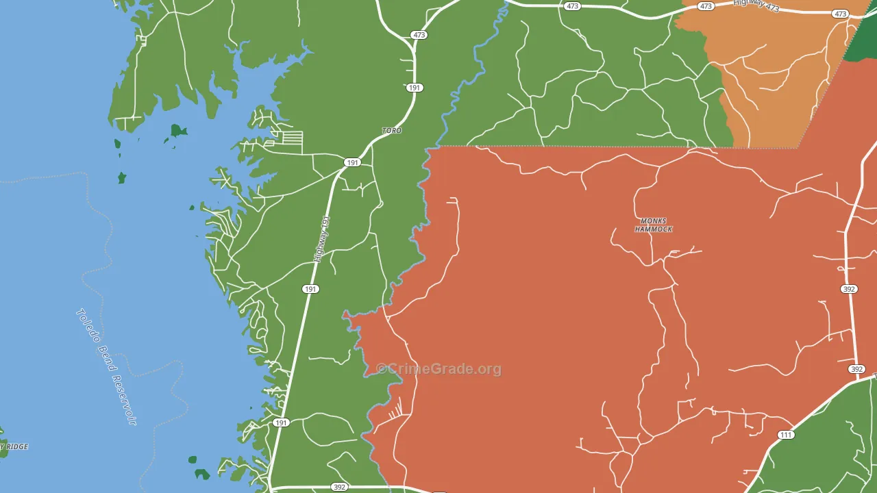 Toro, LA Map of Theft Rates