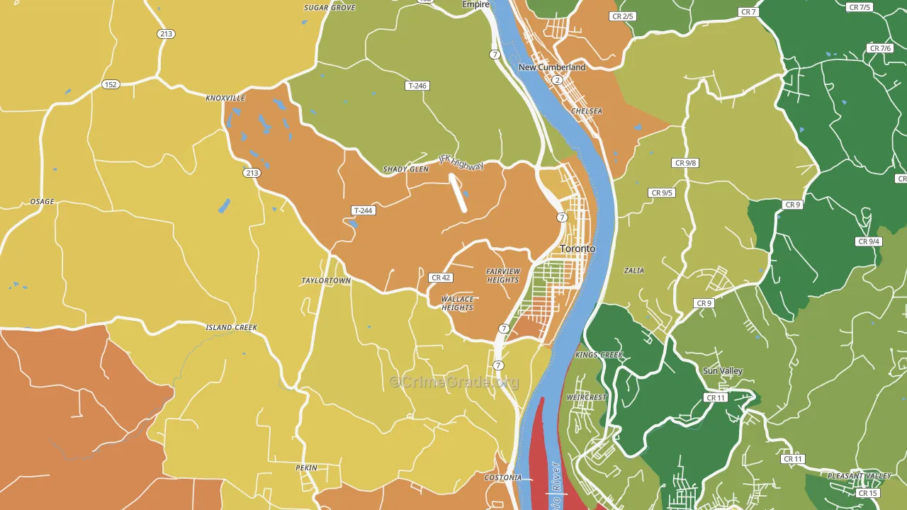 Toronto, OH Map of Theft Rates