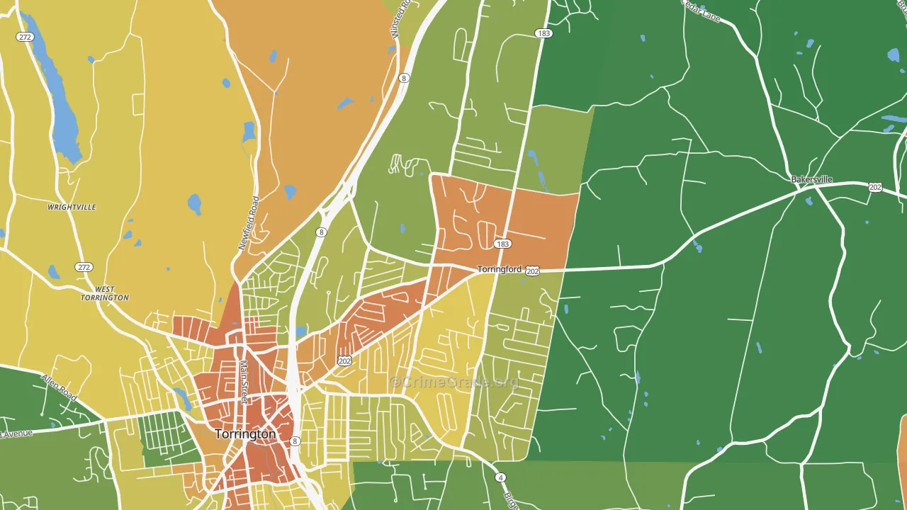 Torringford, Torrington, CT Map of Theft Rates