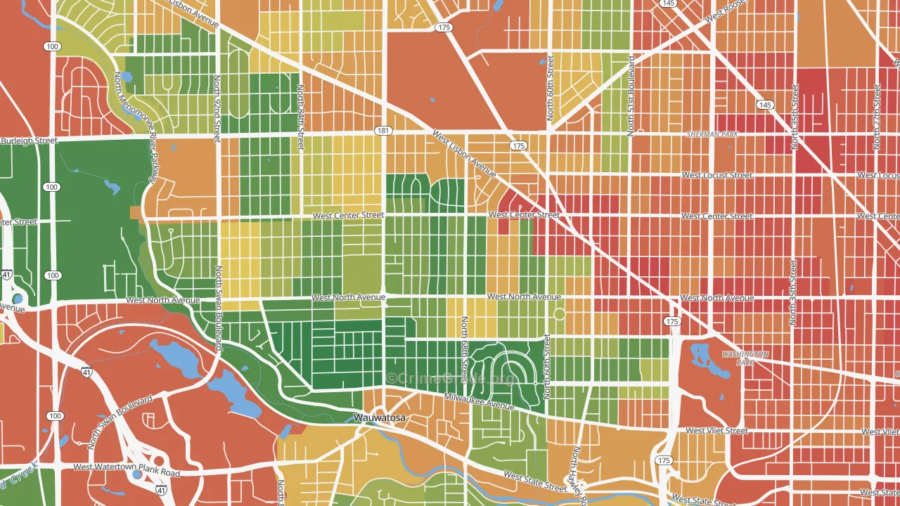 Tosa East Towne, Wauwatosa, WI Map of Theft Rates