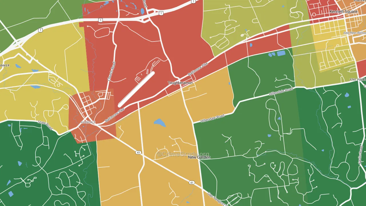 Toughkenamon, PA Map of Theft Rates