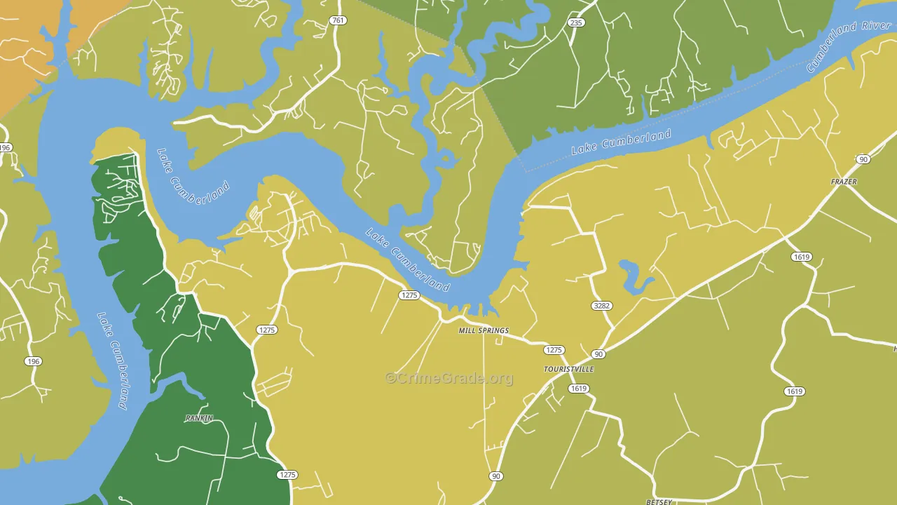 Touristville, KY Map of Theft Rates