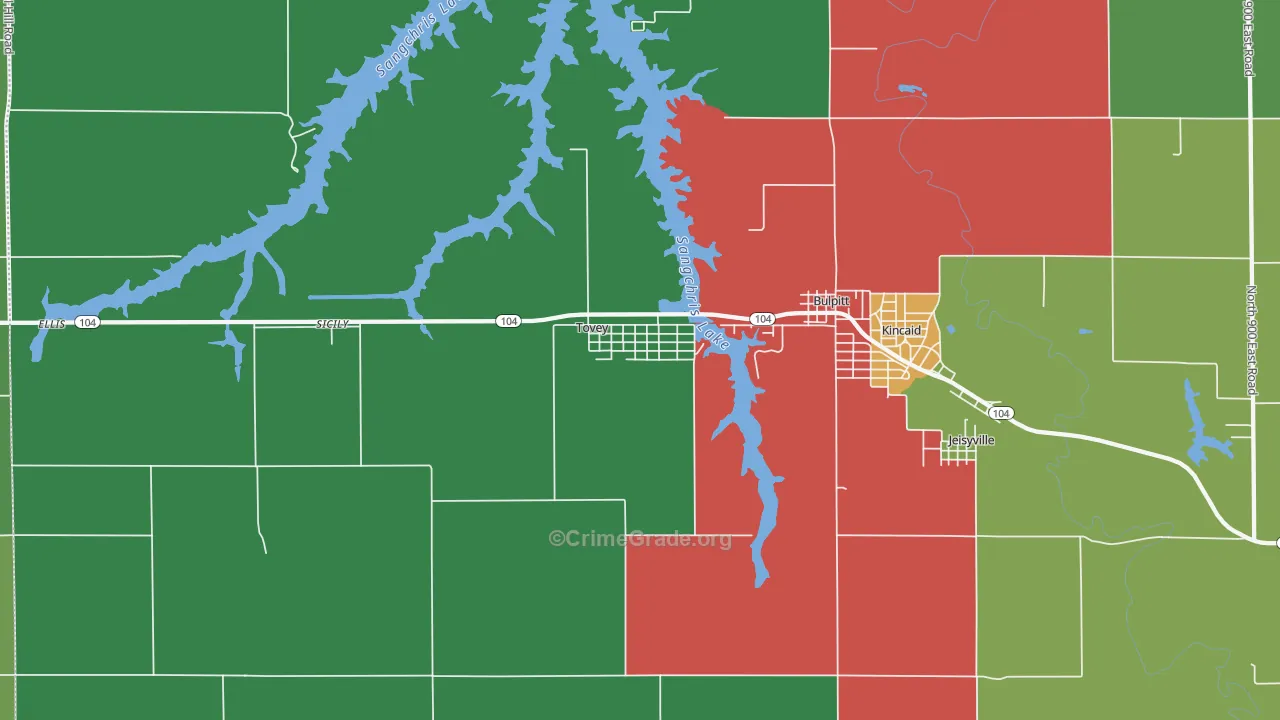 Tovey, IL Map of Theft Rates