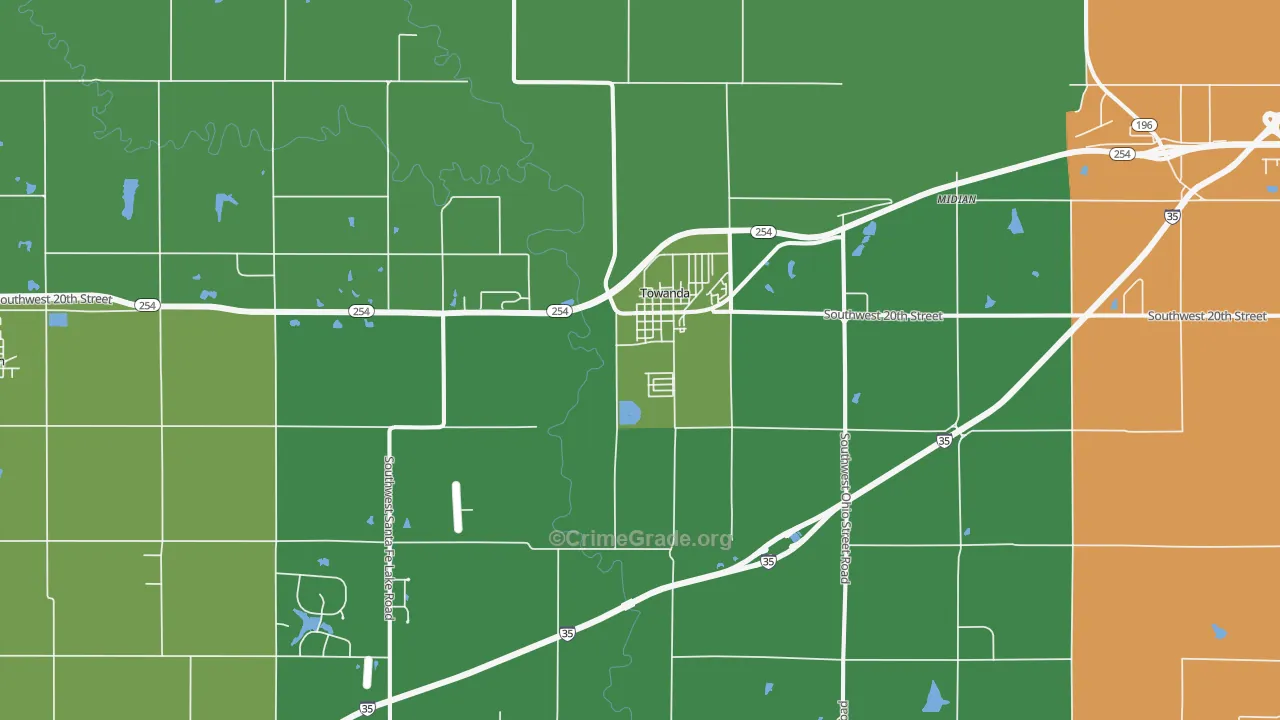 Towanda, KS Map of Theft Rates