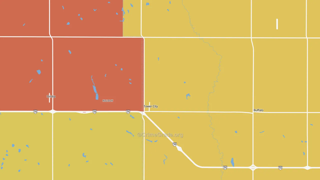 Tower City, ND Map of Theft Rates