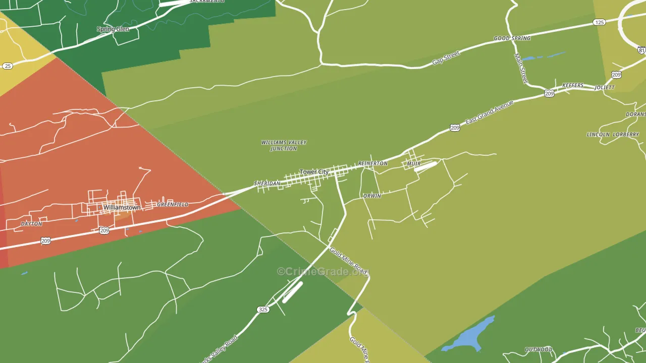 Tower City, PA Map of Theft Rates