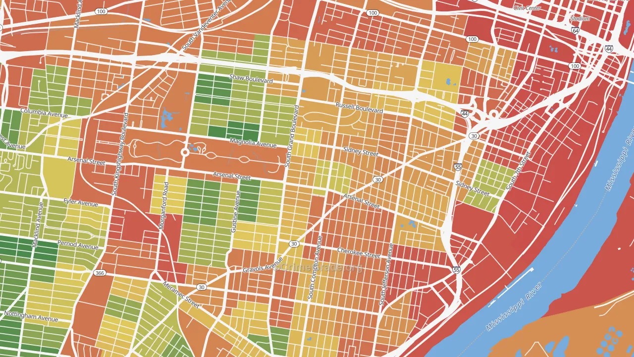 Tower Grove East, St. Louis, MO Map of Theft Rates