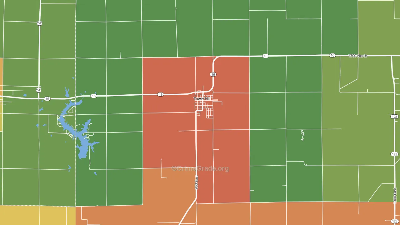Tower Hill, IL Map of Theft Rates