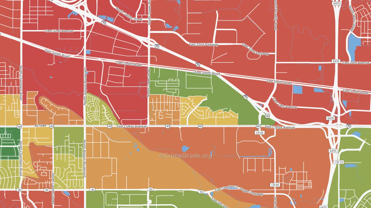 Tower Triangle, Aurora, CO Map of Theft Rates