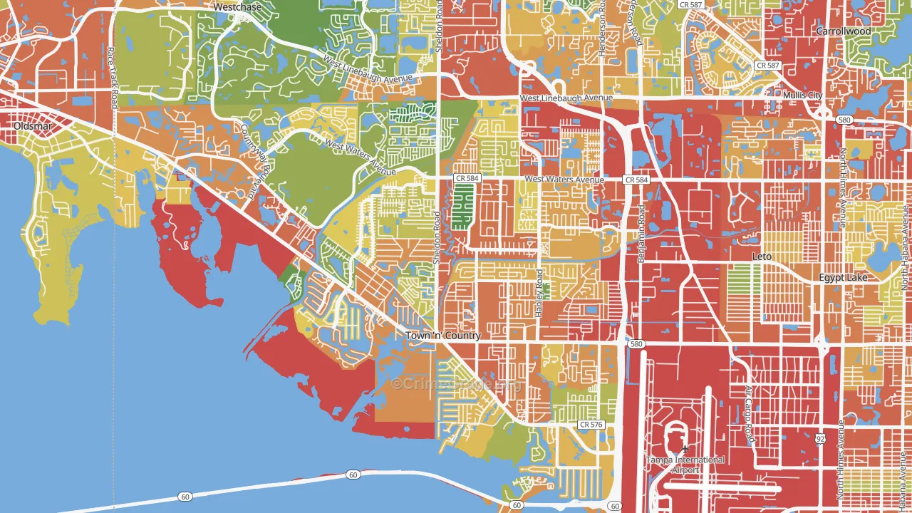 Town 'n' Country, FL Map of Theft Rates
