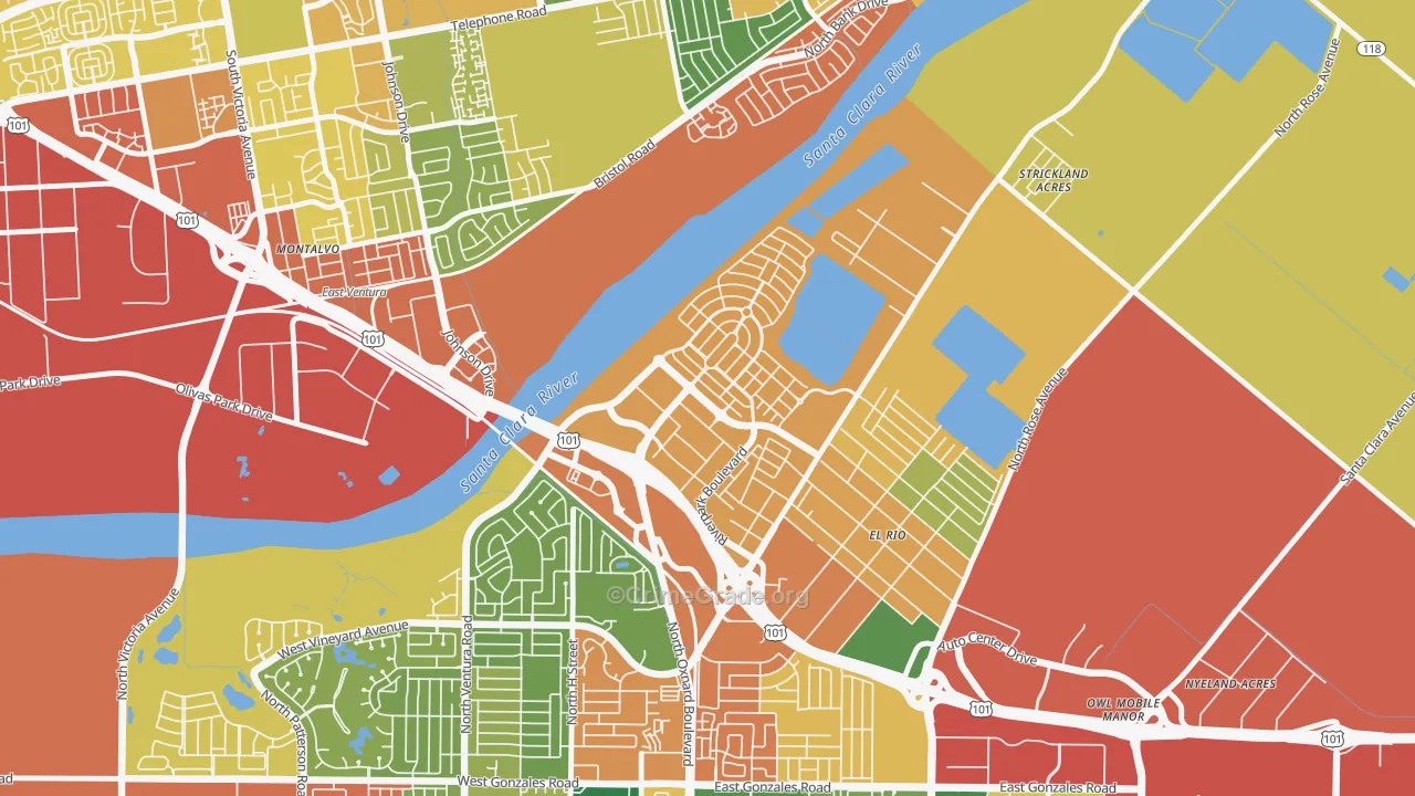 Town Center, Oxnard, CA Map of Theft Rates
