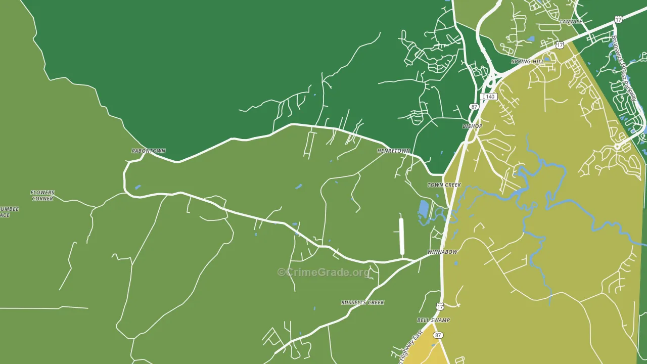 Town Creek, NC Map of Theft Rates