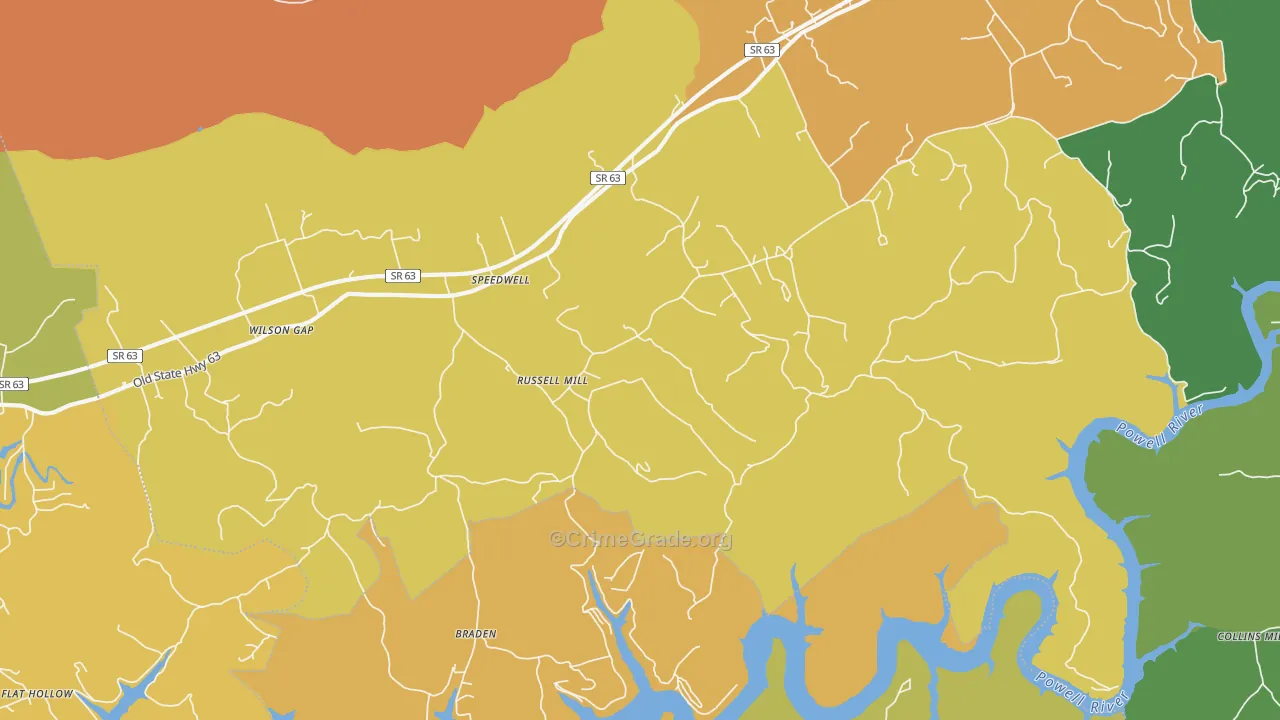 Town Creek, TN Map of Theft Rates