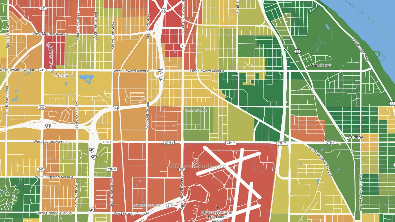 Town of Lake, Milwaukee, WI Map of Theft Rates