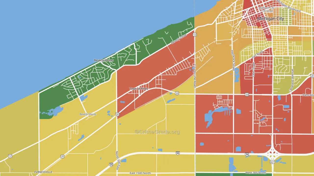 Town of Pines, IN Map of Theft Rates