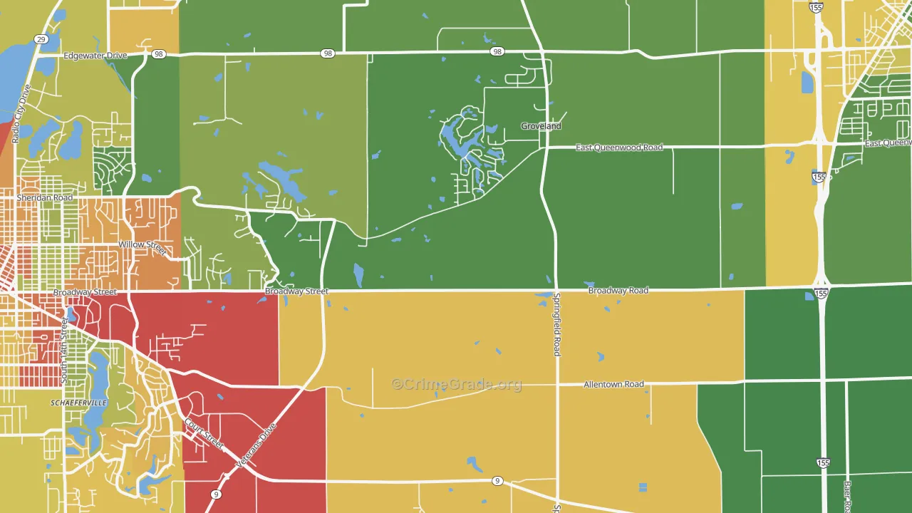 Towne Oaks, IL Map of Theft Rates