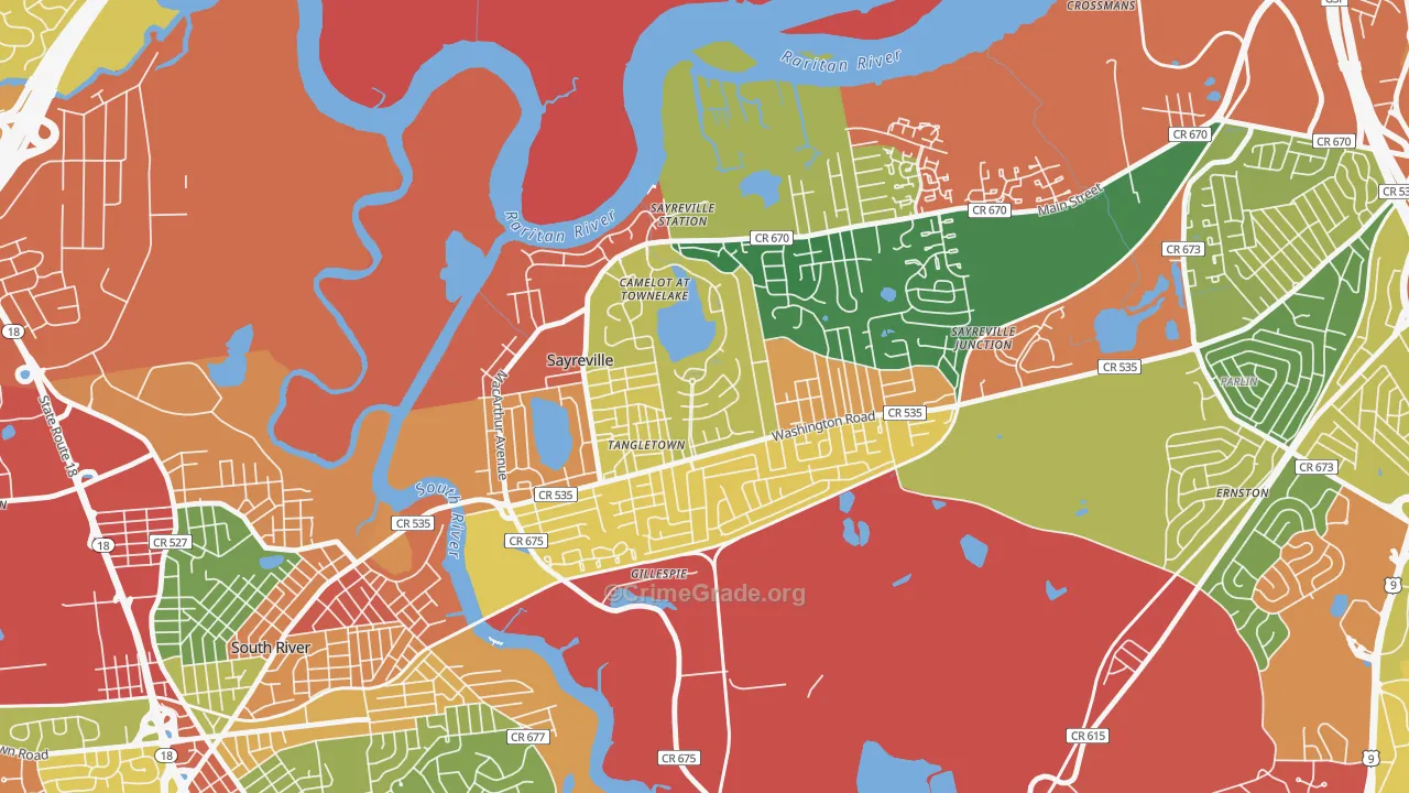 Townelake, Sayreville, NJ Map of Theft Rates