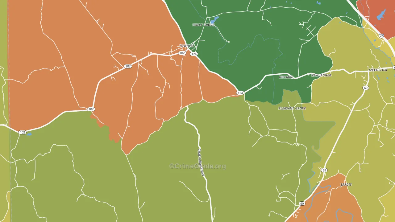 Townley, AL Map of Theft Rates