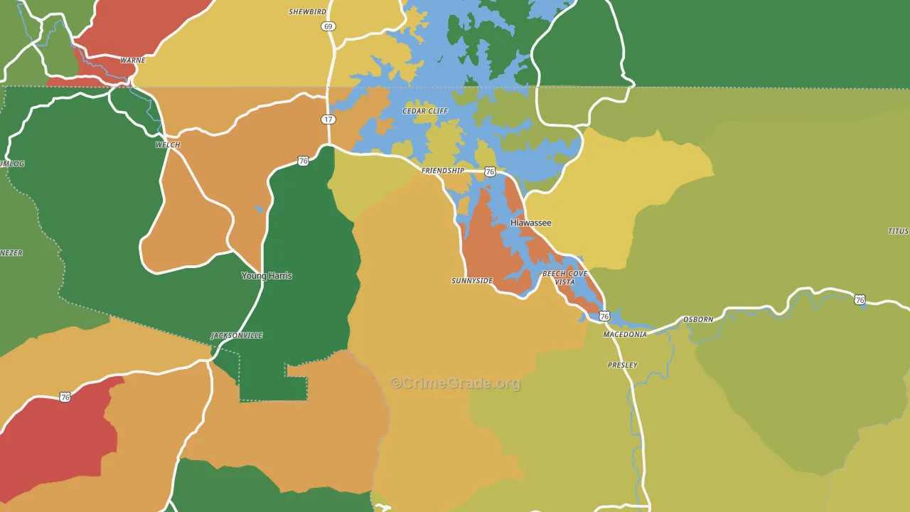 Towns County, GA Map of Theft Rates