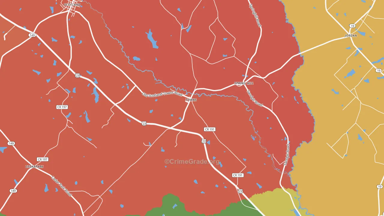 Towns, GA Map of Theft Rates