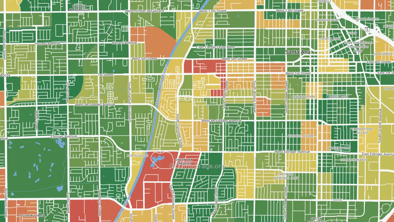 Townsend-Raitt, Santa Ana, CA Map of Theft Rates