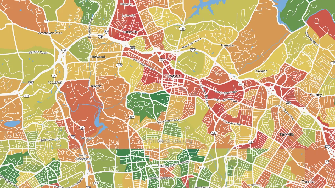 Towson, MD Map of Theft Rates