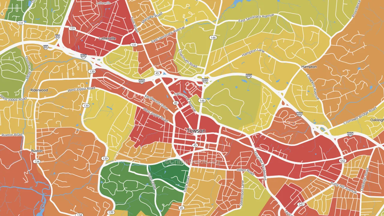 Towson Park, Towson, MD Map of Theft Rates