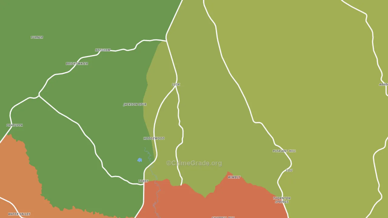 Toxey, AL Map of Theft Rates