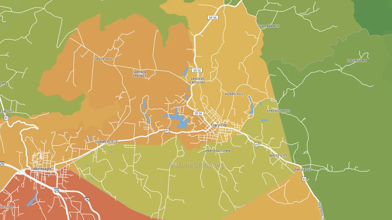 Tracy City, TN Map of Theft Rates