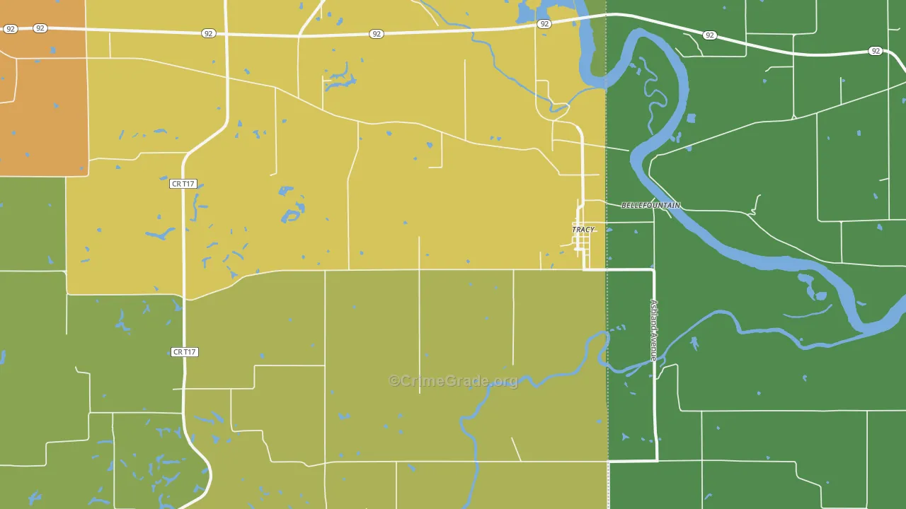 Tracy, IA Map of Theft Rates