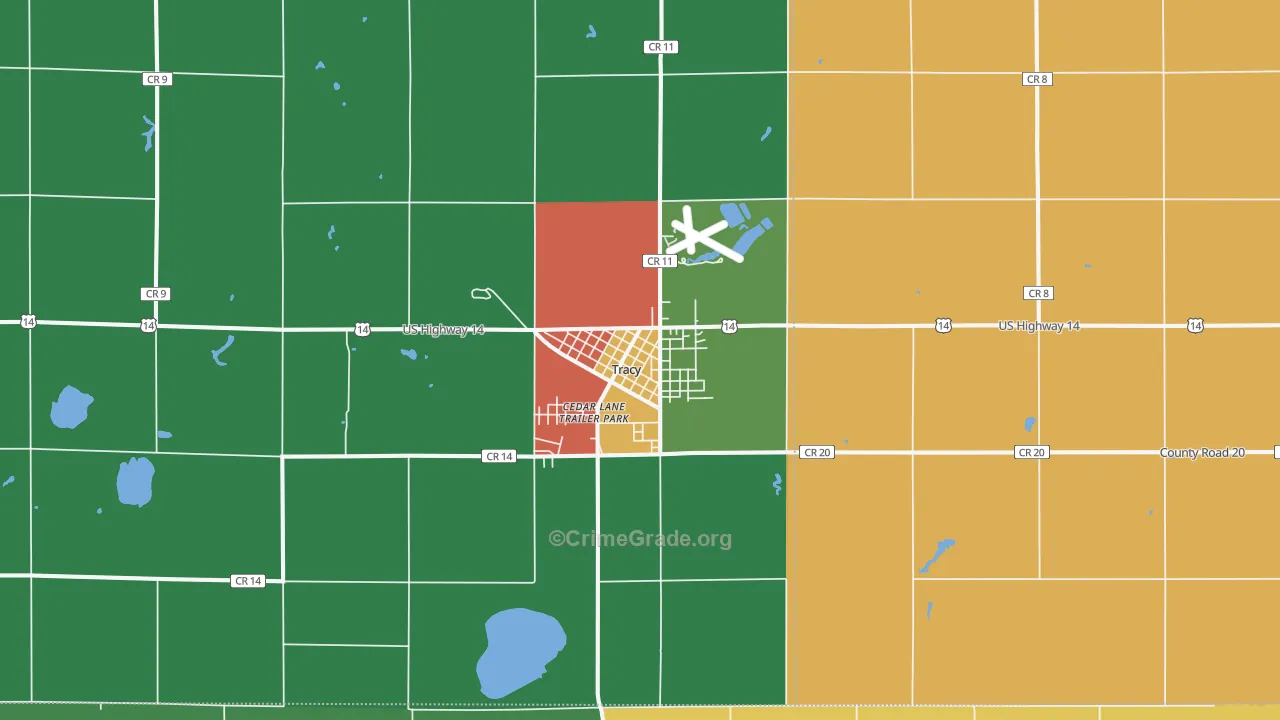 Tracy, MN Map of Theft Rates