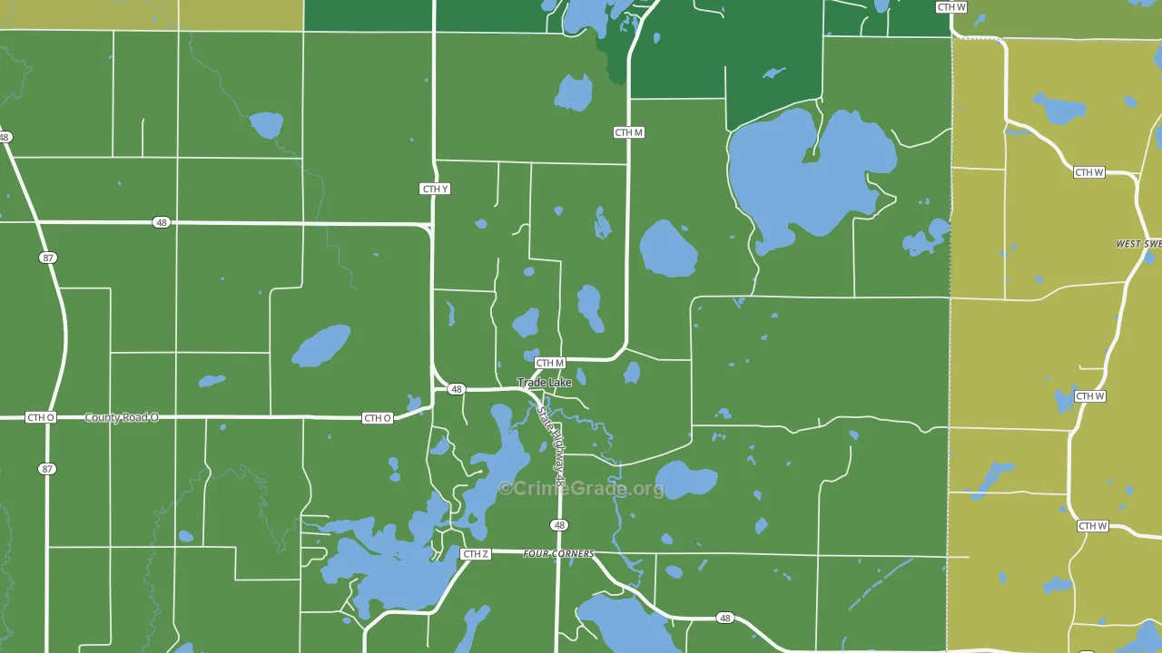 Trade Lake, WI Map of Theft Rates