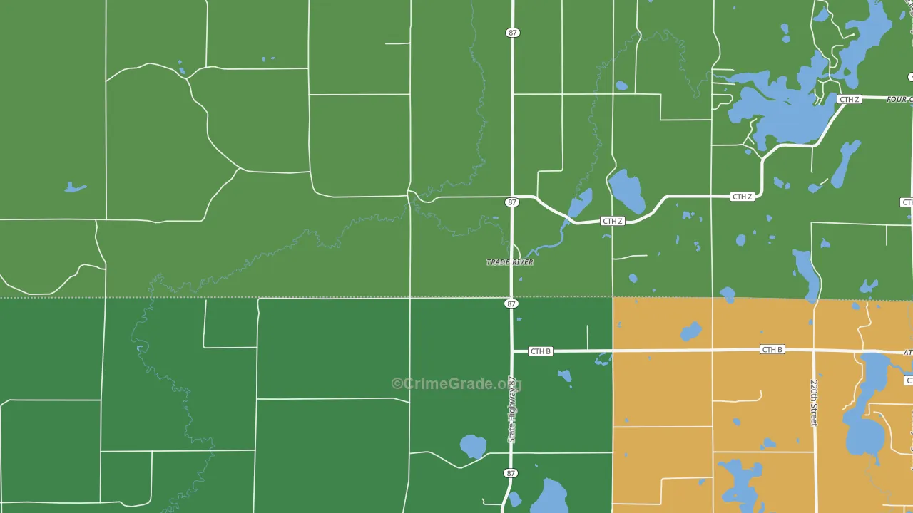 Trade River, WI Map of Theft Rates