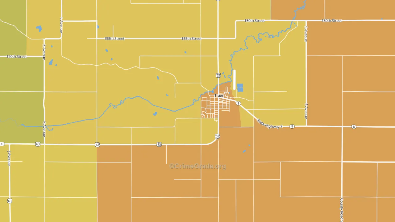 Traer, IA Map of Theft Rates