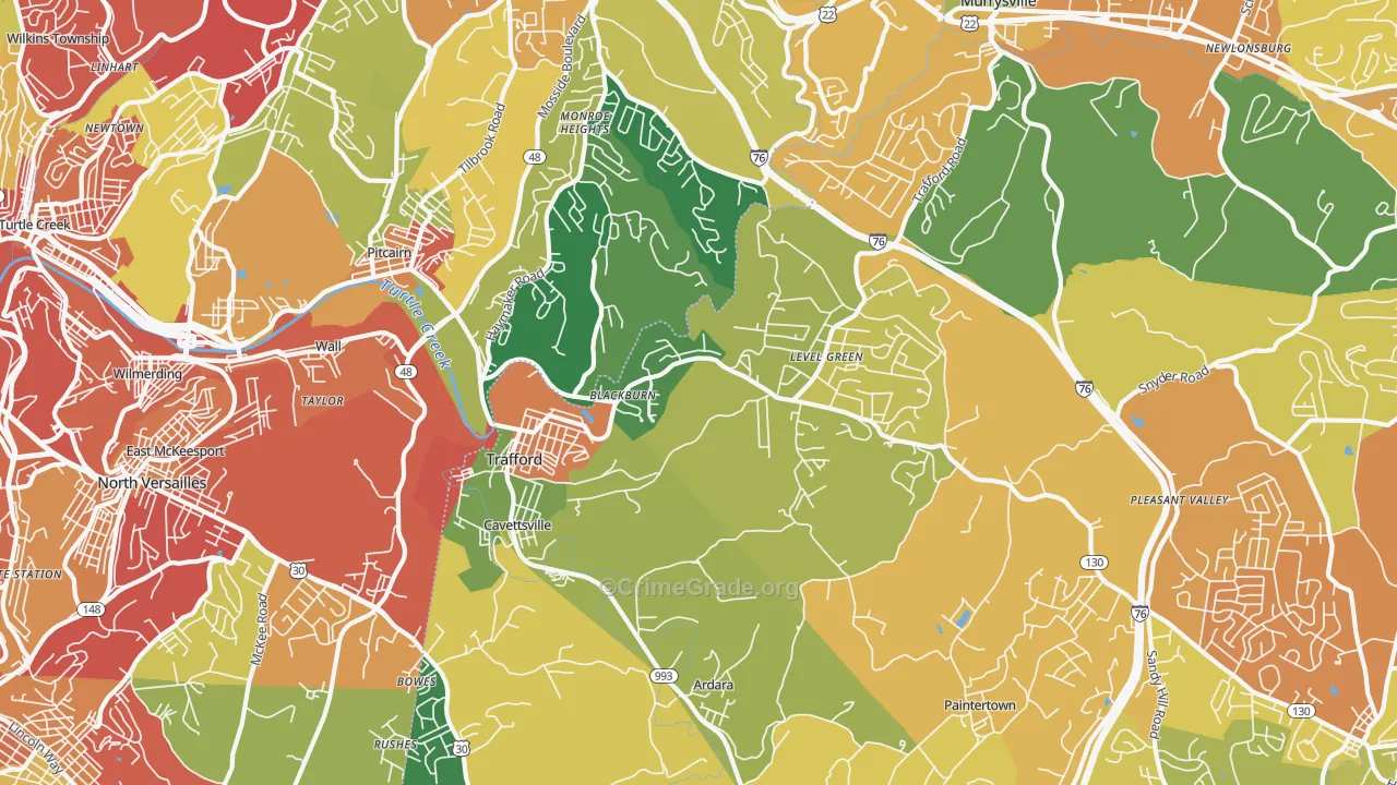 Trafford, PA Map of Theft Rates