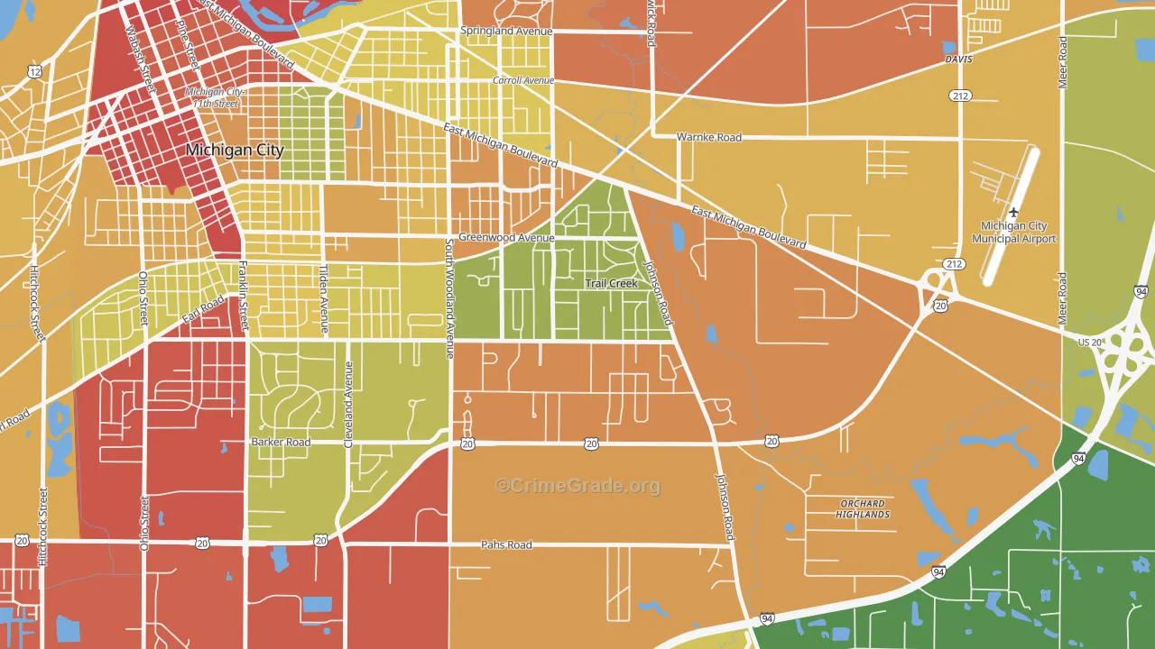 Trail Creek, IN Map of Theft Rates