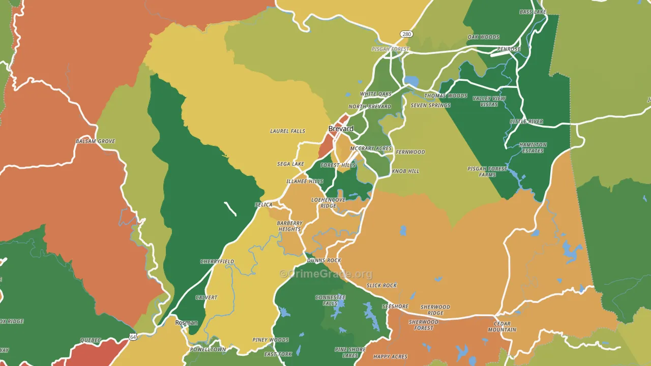 Transylvania County, NC Map of Theft Rates