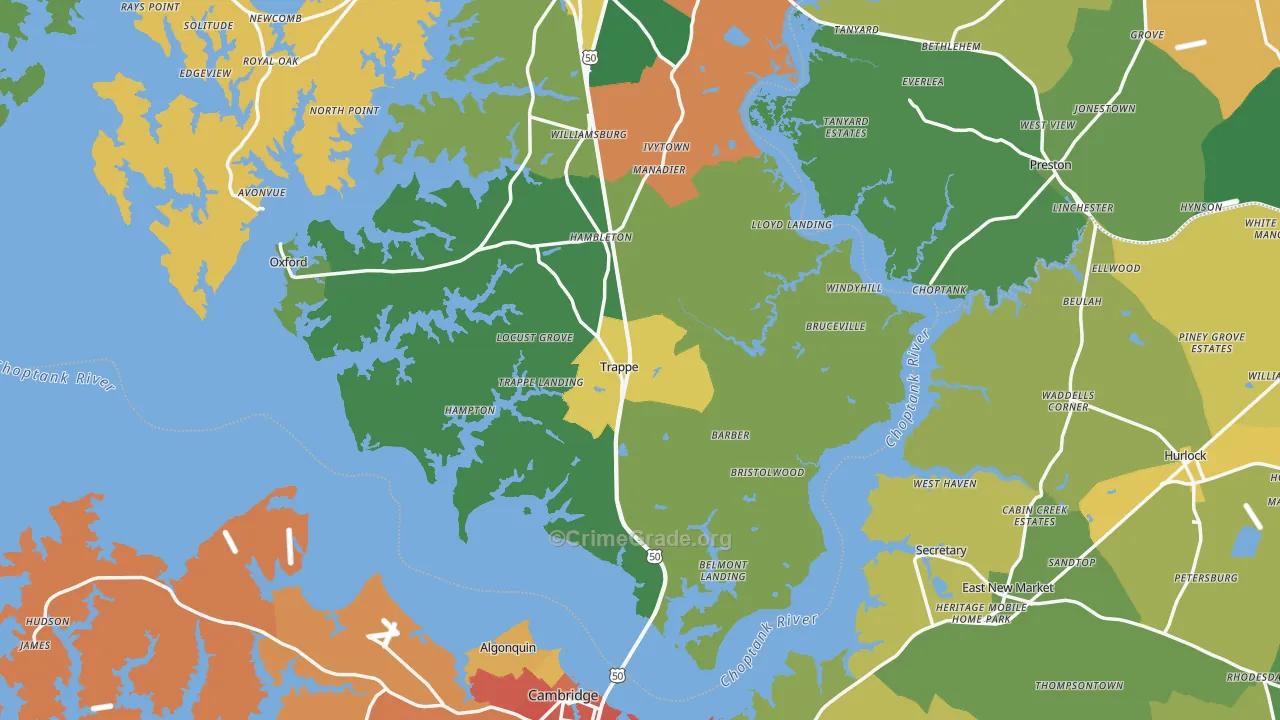 Trappe, MD Map of Theft Rates